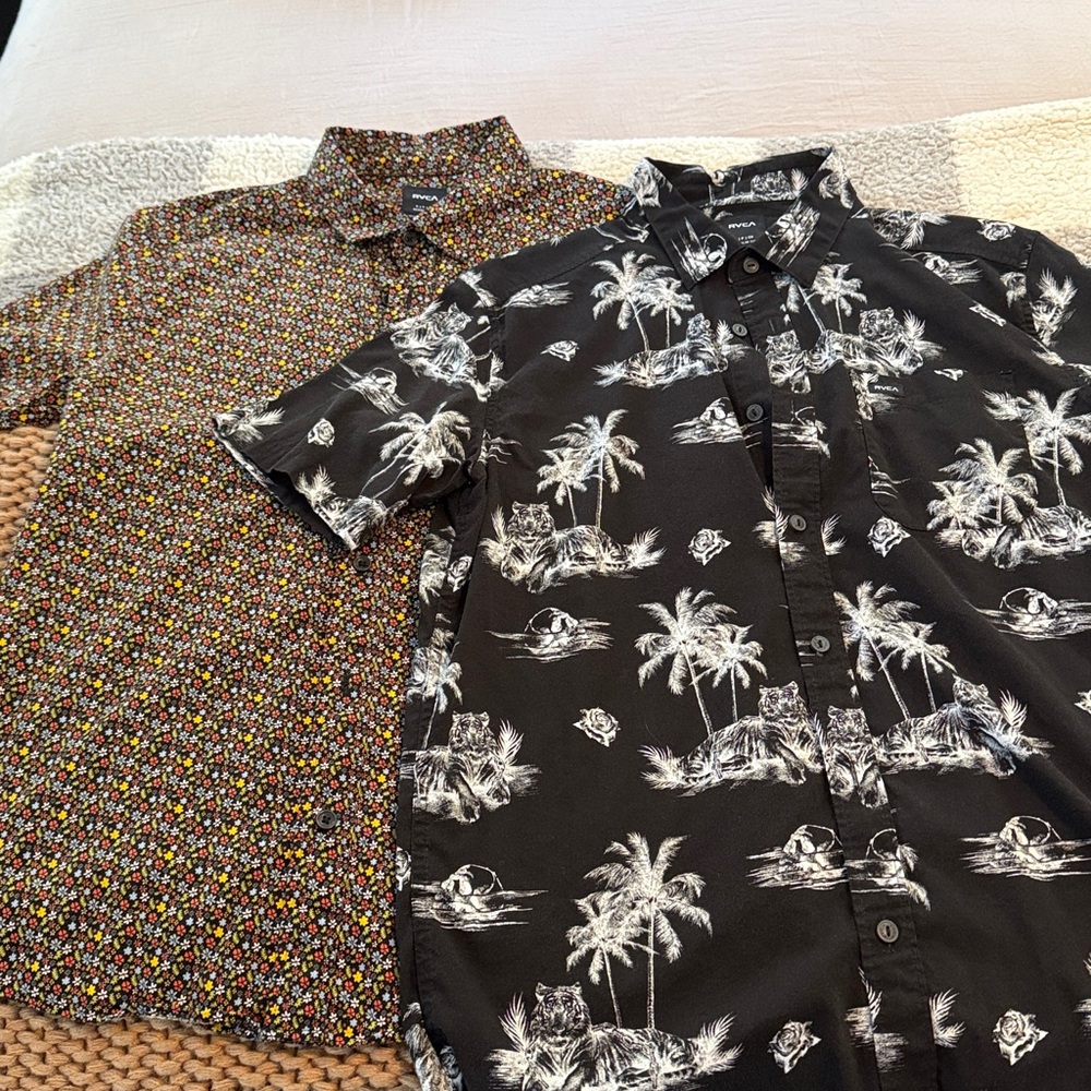 RVCA Black and Multicolor Casual Button Down Shirts